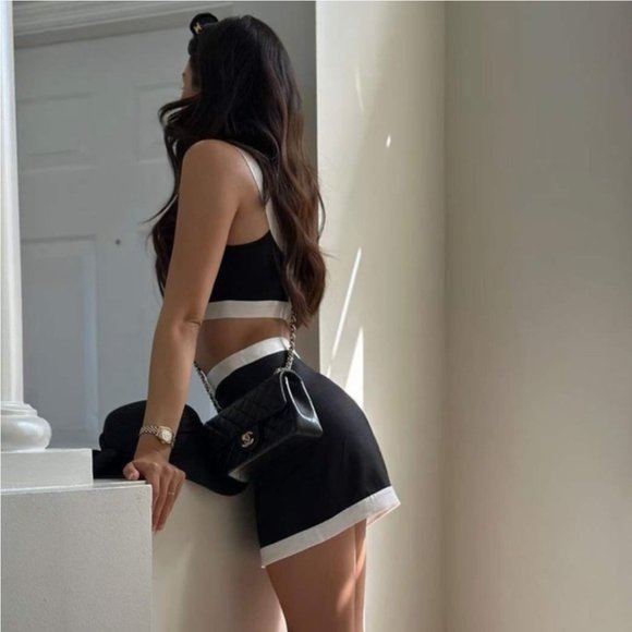 Reformation Robbie Linen Two Piece - Blk/Wht - Picture 7 of 11